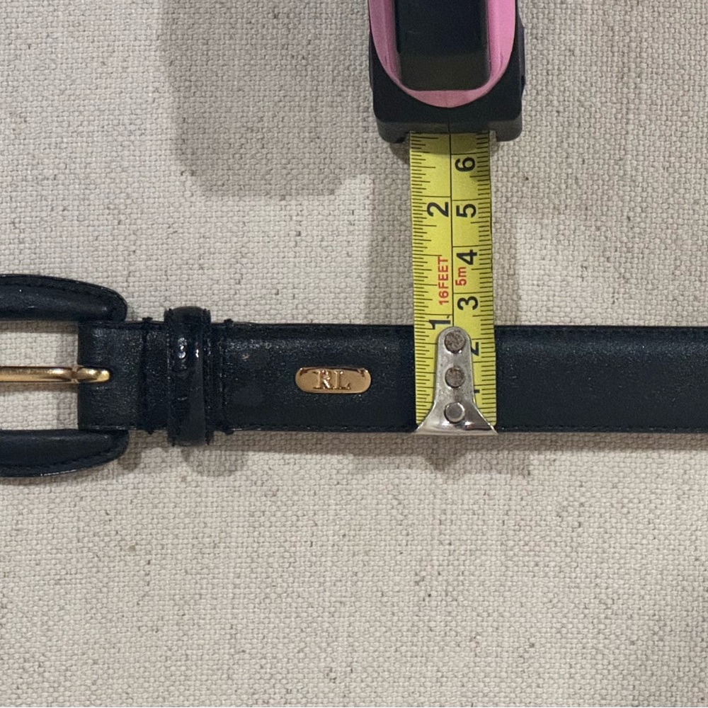 Ralph Lauren Black Genuine Leather Belt with Gold RL Accent - Picture 7 of 9